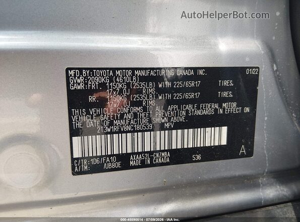 2T3W1RFV8NC180539 2022 TOYOTA RAV4 Серебряный Вид подкапотного пространства