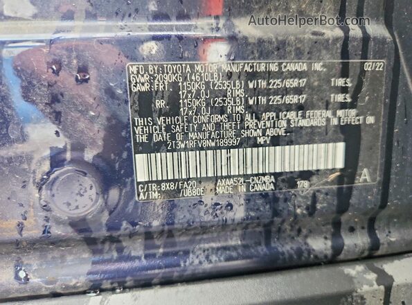 2T3W1RFV8NW189997 2022 TOYOTA RAV4 Blue 360 interior view
