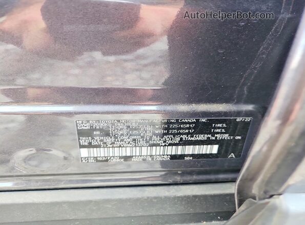 2T3W1RFV8NW213702 2022 TOYOTA RAV4 Серый Вид наклейки с VIN-кодом