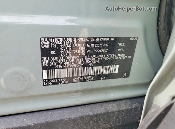 2T3W1RFV8PW280402 2023 TOYOTA RAV4 Green Вид наклейки з VIN-кодом