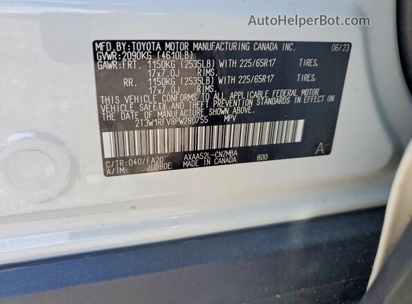 2T3W1RFV8PW280755 2023 TOYOTA RAV4 White Widok wnętrza 360 stopni
