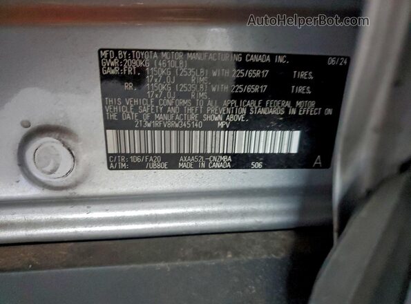 2T3W1RFV8RW345140 2024 TOYOTA RAV4 Gray Vista de la etiqueta del VIN