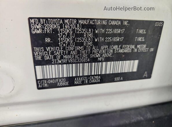 2T3W1RFV8SC326854 2025 TOYOTA RAV4 White Vista del compartimento del motor