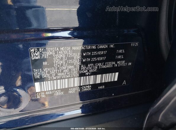 2T3W1RFV8SW437824 2025 TOYOTA RAV4 Blue Widok komory silnika