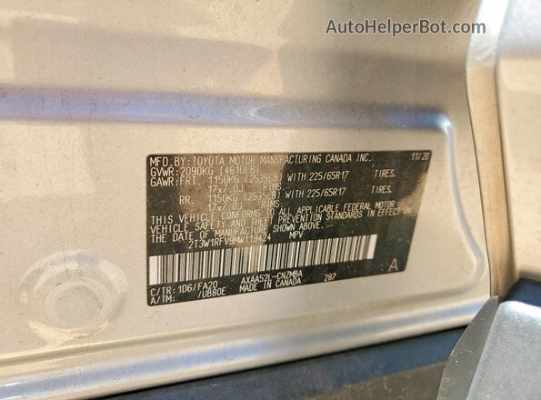 2T3W1RFV9MW119424 2021 TOYOTA RAV4 Silver Widok naklejki z numerem VIN