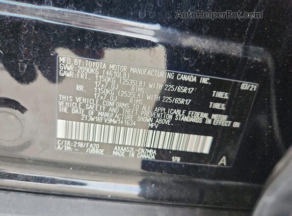 2T3W1RFV9MW141634 2021 TOYOTA RAV4 Black Widok naklejki z numerem VIN