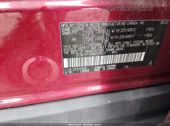 2T3W1RFV9NW224921 2022 TOYOTA RAV4 Red ძრავის განყოფილების ხედი