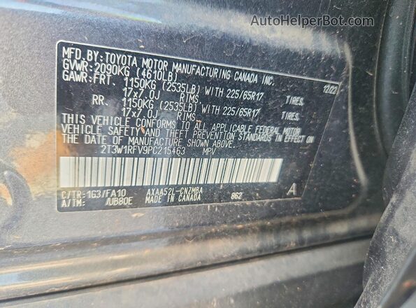 2T3W1RFV9PC215463 2023 TOYOTA RAV4 Серый Вид наклейки с VIN-кодом