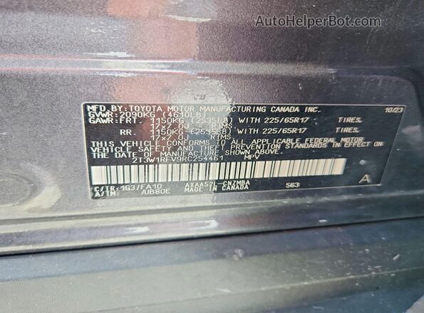2T3W1RFV9RC254461 2024 TOYOTA RAV4 Gray VIN კოდის სტიკერის ხედი