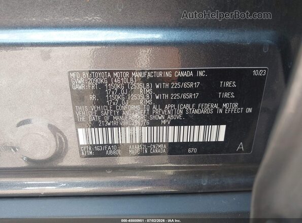2T3W1RFV9RC256176 2024 TOYOTA RAV4 Gray Vista del compartimento del motor