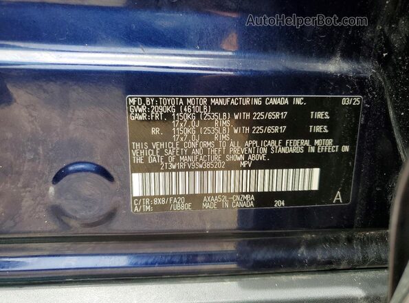 2T3W1RFV9SW385202 2025 TOYOTA RAV4 Blue Вид наклейки з VIN-кодом