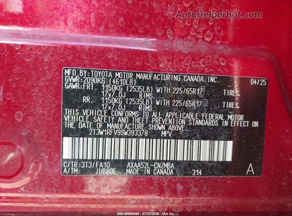 2T3W1RFV9SW393378 2025 TOYOTA RAV4 Red ძრავის განყოფილების ხედი
