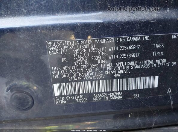 2T3W1RFVXMW159947 2021 TOYOTA RAV4 Blue Widok komory silnika