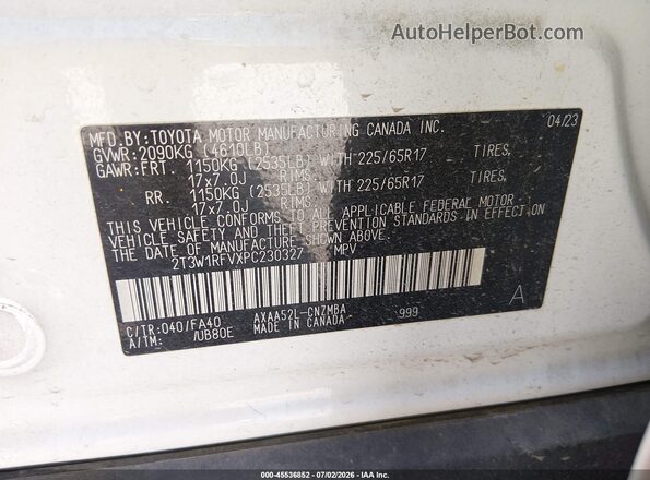 2T3W1RFVXPC230327 2023 TOYOTA RAV4 White Widok komory silnika