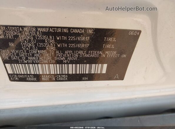 2T3W1RFVXRC286139 2024 TOYOTA RAV4 White Vista del compartimento del motor