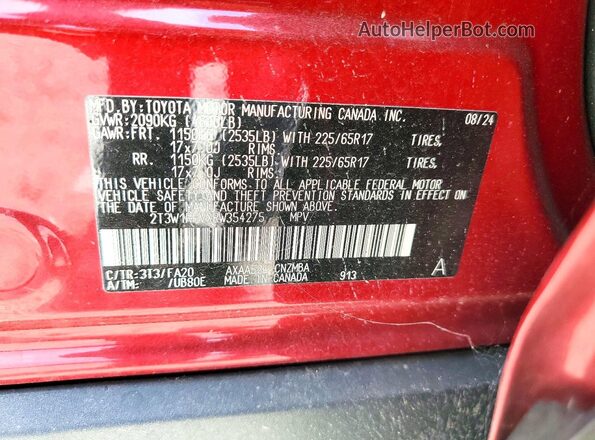 2T3W1RFVXRW354275 2024 TOYOTA RAV4 Red Widok naklejki z numerem VIN