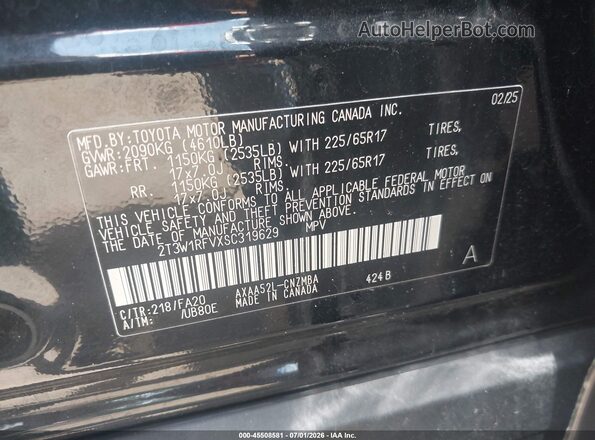 2T3W1RFVXSC319629 2025 TOYOTA RAV4 Black Engine compartment view