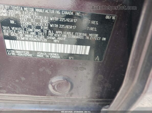 2T3WFREV0GW287539 2016 TOYOTA RAV4 Purple Вид підкапотного простору