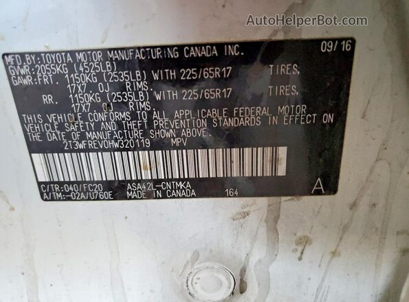 2T3WFREV0HW320119 2017 TOYOTA RAV4 White Vista del compartimento del motor