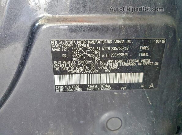 2T3WFREV2JW483909 2018 TOYOTA RAV4 Серый Вид подкапотного пространства