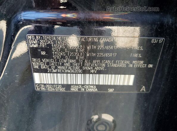 2T3WFREV3HW362090 2017 TOYOTA RAV4 Black Vista interior de 360 grados
