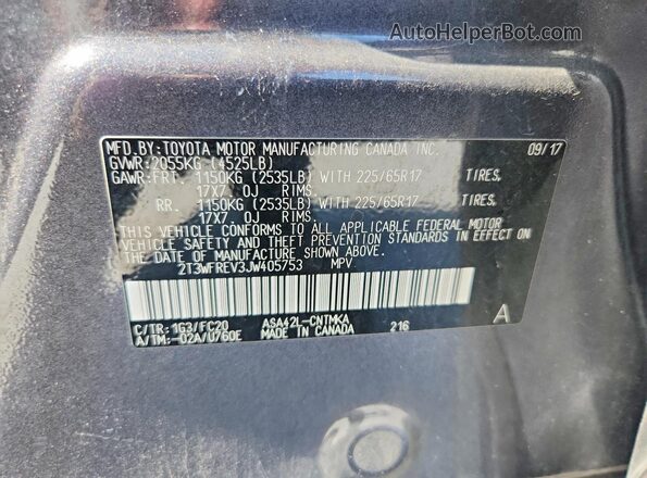 2T3WFREV3JW405753 2018 TOYOTA RAV4 Gray Вид наклейки з VIN-кодом