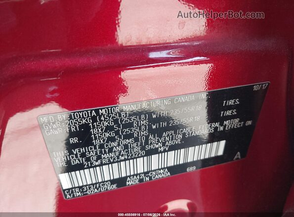 2T3WFREV3JW423220 2018 TOYOTA RAV4 Black Vista del compartimento del motor