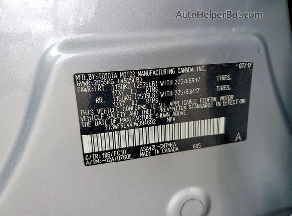 2T3WFREV4HW394692 2017 TOYOTA RAV4 Silver Widok komory silnika