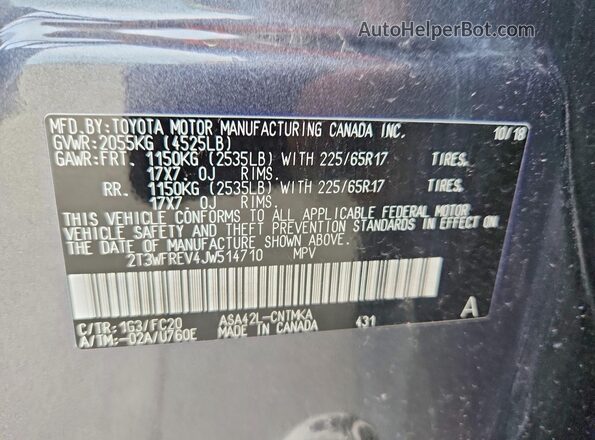 2T3WFREV4JW514710 2018 TOYOTA RAV4 Gray სალონის 360-გრადუსიანი ხედი