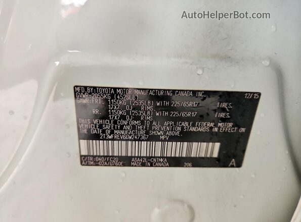 2T3WFREV6GW247367 2016 TOYOTA RAV4 White ძრავის განყოფილების ხედი