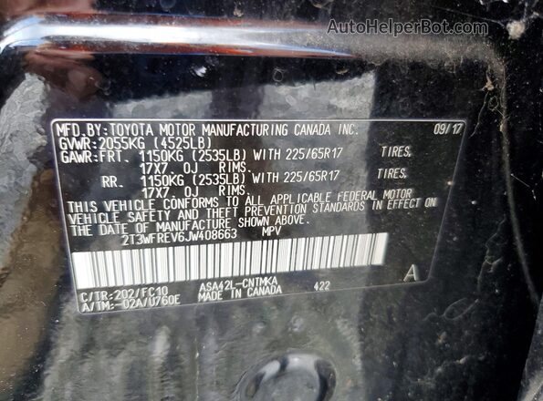 2T3WFREV6JW408663 2018 TOYOTA RAV4 Black Vista de la etiqueta del VIN