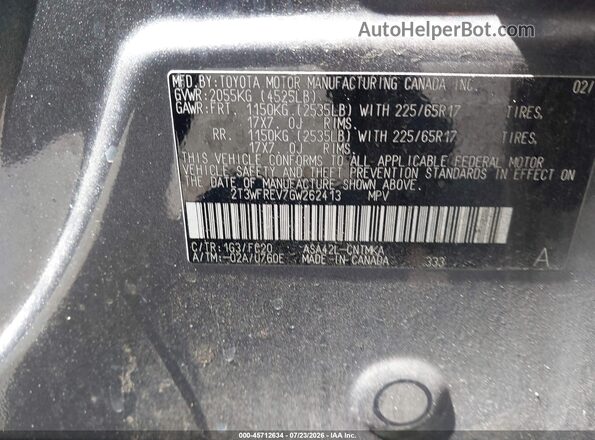 2T3WFREV7GW262413 2016 TOYOTA RAV4 Gray Вид підкапотного простору