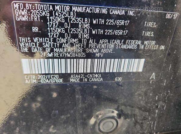2T3WFREV7HW384805 2017 TOYOTA RAV4 Black Вид наклейки з VIN-кодом