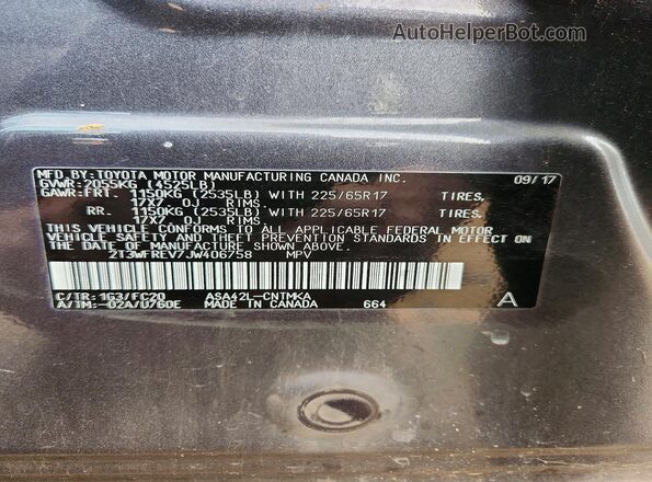 2T3WFREV7JW406758 2018 TOYOTA RAV4 Gray Widok naklejki z numerem VIN