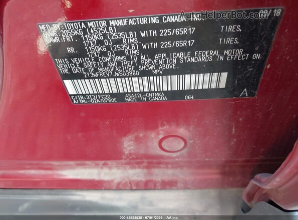 2T3WFREV7JW503880 2018 TOYOTA RAV4 Red Widok komory silnika