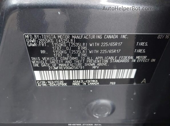 2T3WFREV9GW256791 2016 TOYOTA RAV4 Gray Widok komory silnika