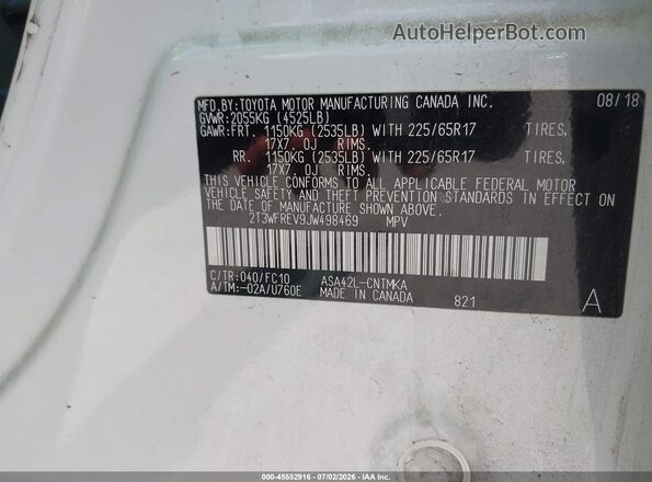 2T3WFREV9JW498469 2018 TOYOTA RAV4 Белый Вид подкапотного пространства