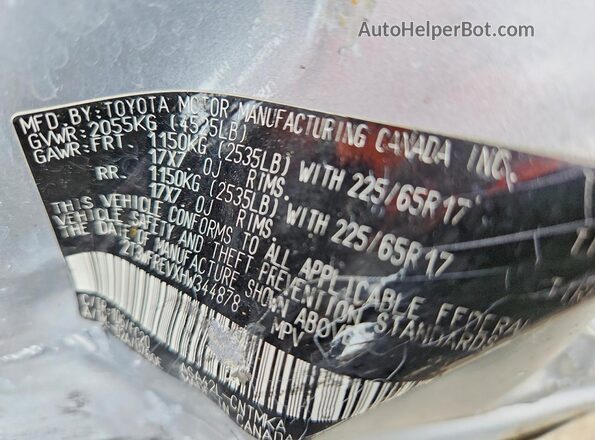 2T3WFREVXHW344878 2017 TOYOTA RAV4 Silver VIN კოდის სტიკერის ხედი