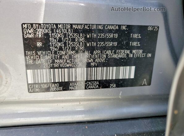 2T3Y1RFV0SW402736 2025 TOYOTA RAV4 Silver VIN sticker view