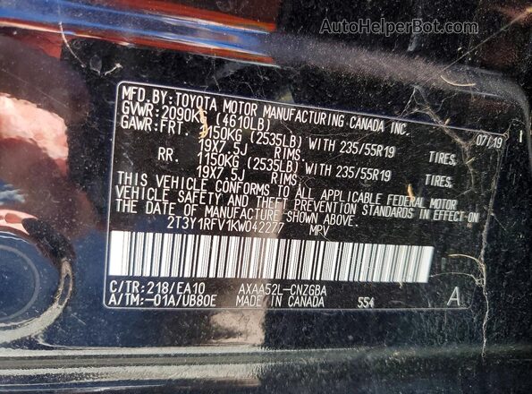 2T3Y1RFV1KW042277 2019 TOYOTA RAV4 Black Vista interior de 360 grados