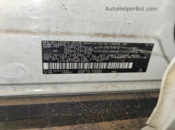 2T3Y1RFV7NW235635 2022 TOYOTA RAV4 White VIN კოდის სტიკერის ხედი