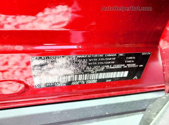 2T3Y1RFVXRW326274 2024 TOYOTA RAV4 Burgundy VIN კოდის სტიკერის ხედი