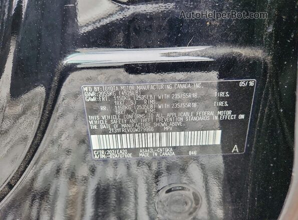 2T3YFREV0GW279966 2016 TOYOTA RAV4 Black VIN კოდის სტიკერის ხედი