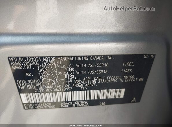 2T3YFREV0HW323157 2017 TOYOTA RAV4 Silver Вид підкапотного простору