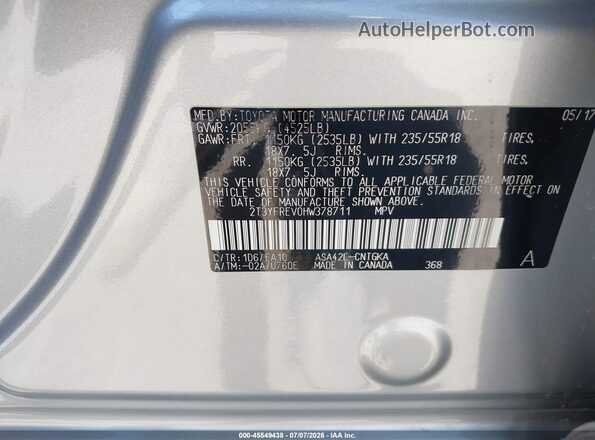 2T3YFREV0HW378711 2017 TOYOTA RAV4 Silver Вид підкапотного простору