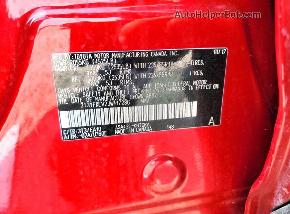 2T3YFREV2JW417286 2018 TOYOTA RAV4 Красный Вид подкапотного пространства