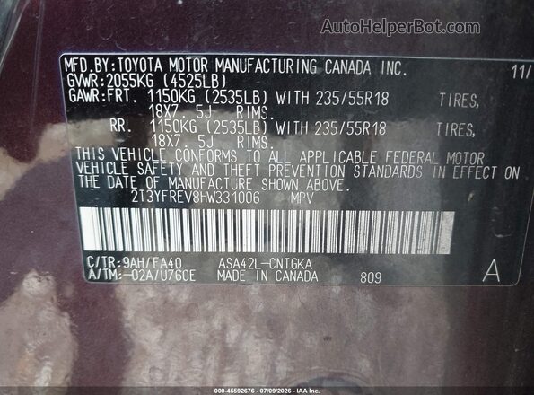 2T3YFREV8HW331006 2017 TOYOTA RAV4 Бежевый Вид подкапотного пространства