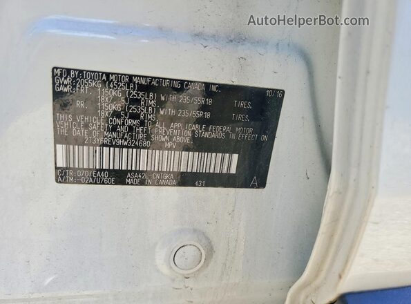 2T3YFREV9HW324680 2017 TOYOTA RAV4 White Vista de la etiqueta del VIN