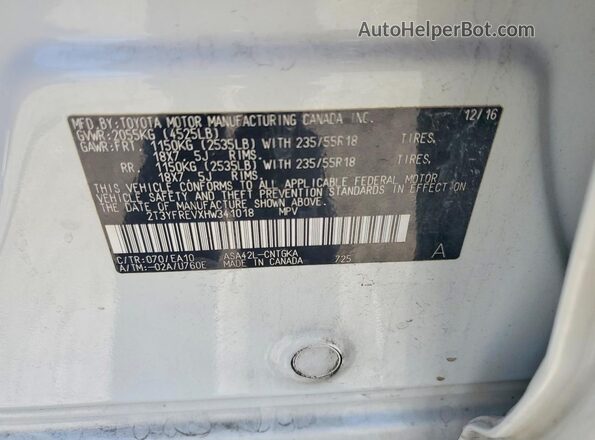 2T3YFREVXHW341018 2017 TOYOTA RAV4 White Widok wnętrza 360 stopni