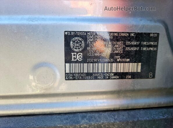 2T3Z1RFV1LC080535 2020 TOYOTA RAV4 Silver Vista interior de 360 grados